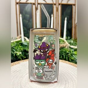 Halloween Hello Kitty and Friends 16oz Glass Tumbler with Bamboo Lid and Straw